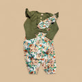 Green floral pant set with bow