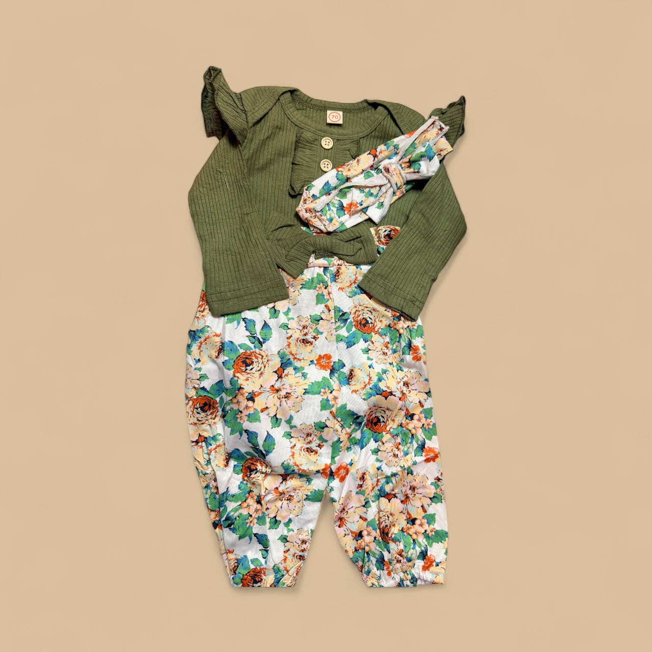 Green floral pant set with bow