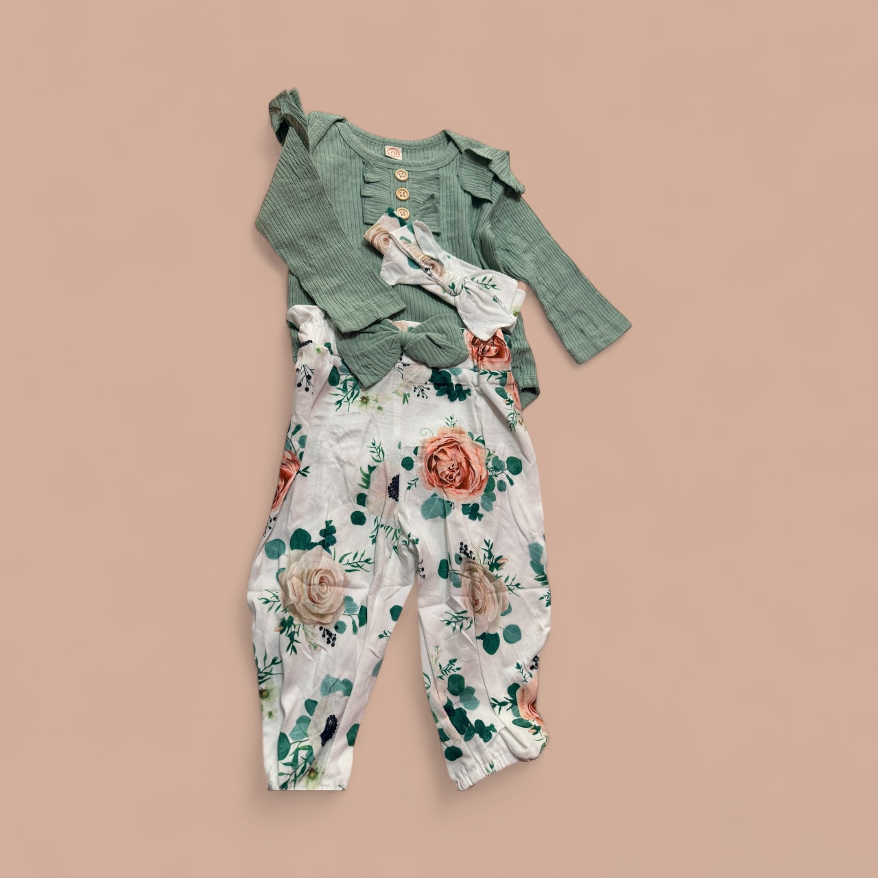 Sage green pant set with bow