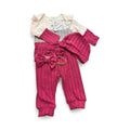 Pink and grey pant set with hat and bow