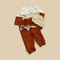 Burnt orange/cream set with bow and hat